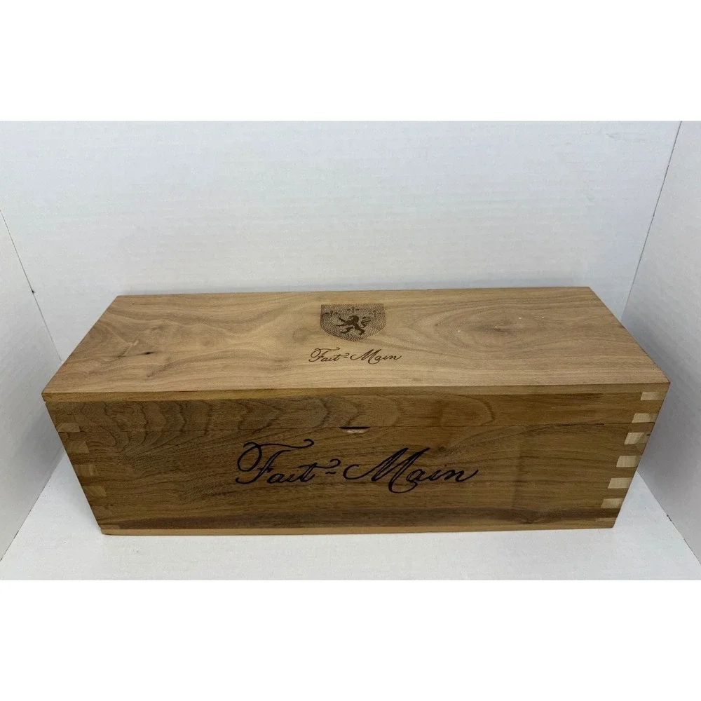 Fait Main Laser Engraved Wood Walnut Wine Box 18 Inch Magnetic Shut
